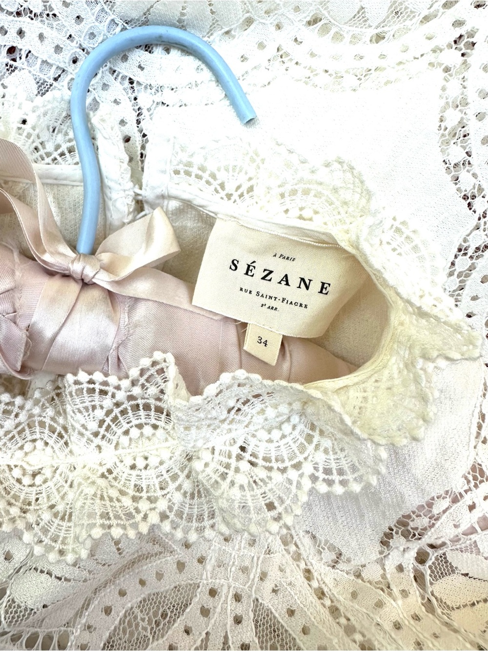 Sezane Paris lace top white open pattern Bianca like new sz small max 34 bust - Picture 3 of 4